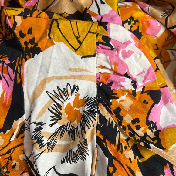 Vintage Floral Midi Dress Belted Puff Poof Sleeve Mid Century Modern 60's 70's - Picture 8 of 9